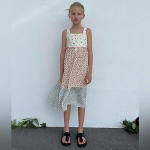 Zara Girls contrast floral linen blend summer dress size 13-14